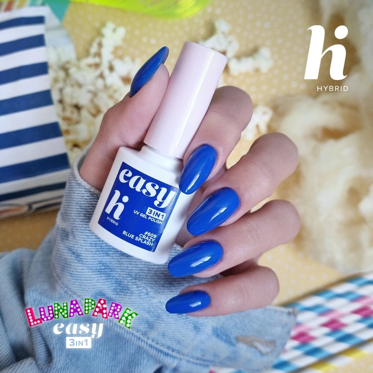 Hi Hybrid 609 EASY 3in1 Crazy Blue Splash UV Gel Polish 5ml - hihybrid